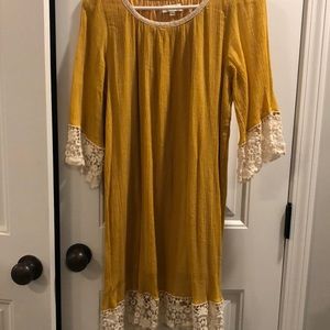 Mustard yellow dress with crochet accents